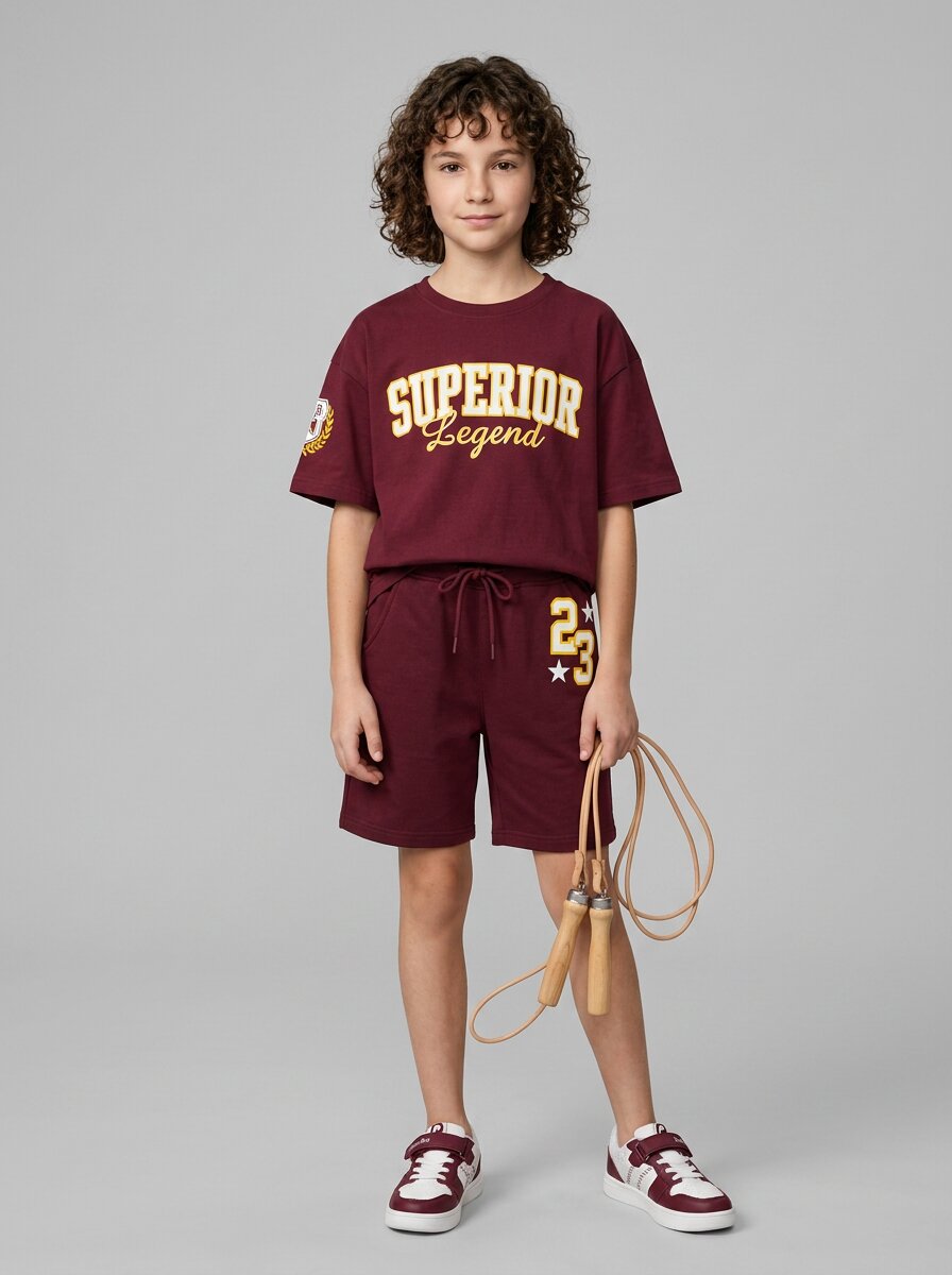 CODEZ Boys Maroon Superior Legend Drop Shoulder T-Shirt