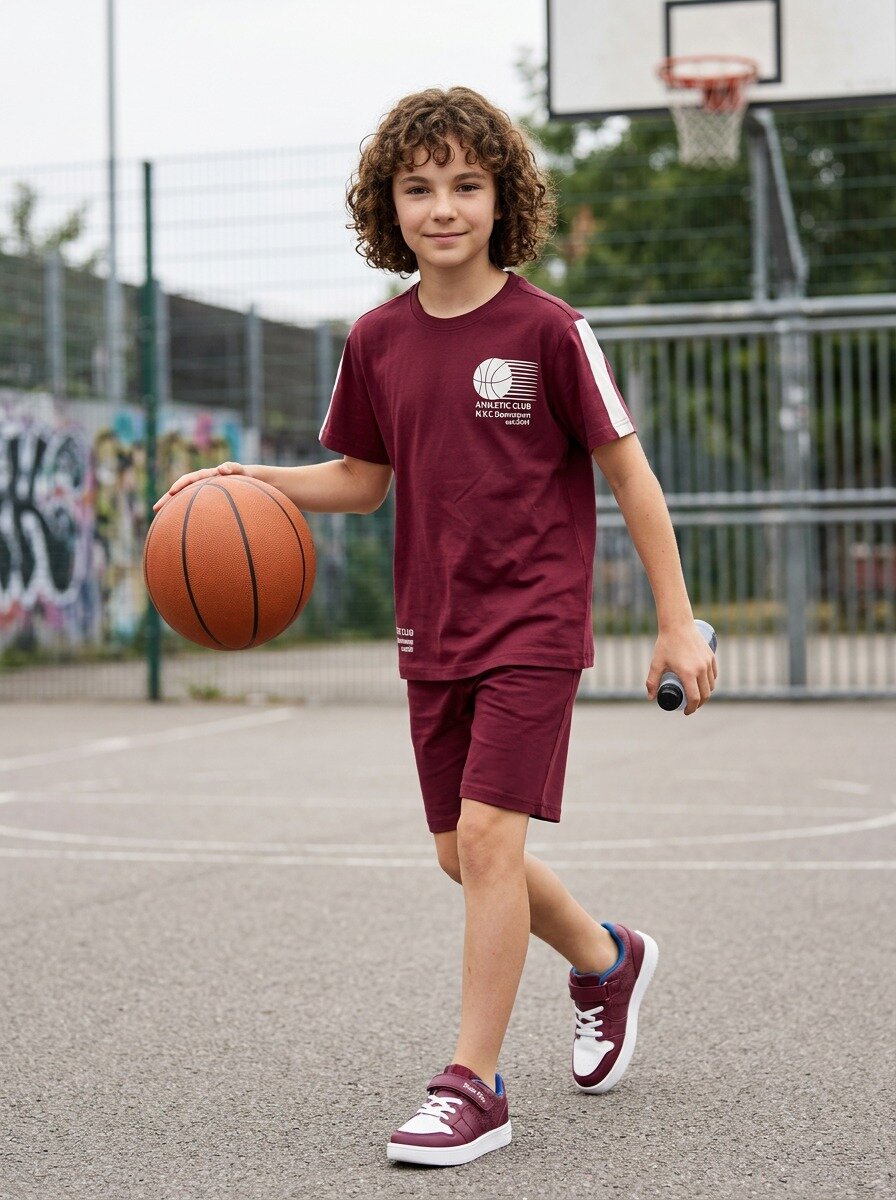 CODEZ Boys Maroon Athletic Club Printed Drop Shoulder Cotton T-Shirt