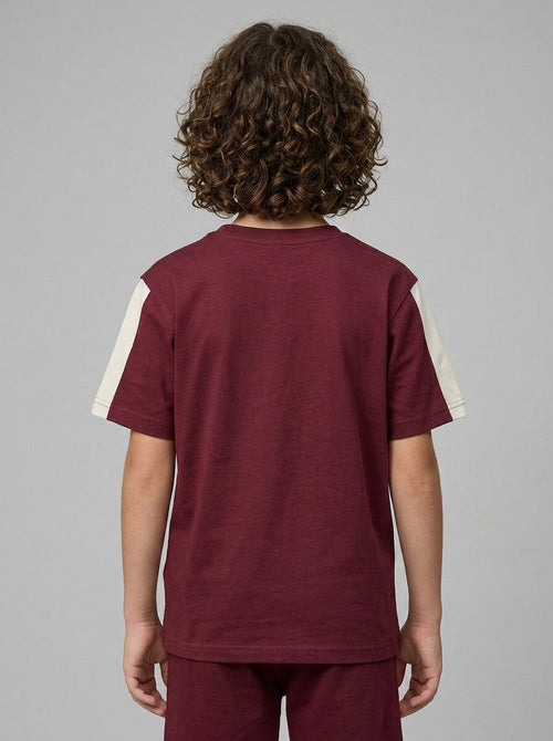 CODEZ Boys Maroon Athletic Club Printed Drop Shoulder Cotton T-Shirt