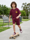CODEZ Boys Maroon Tropicoast Graphic Printed Drop Shoulder Cotton T-Shirt