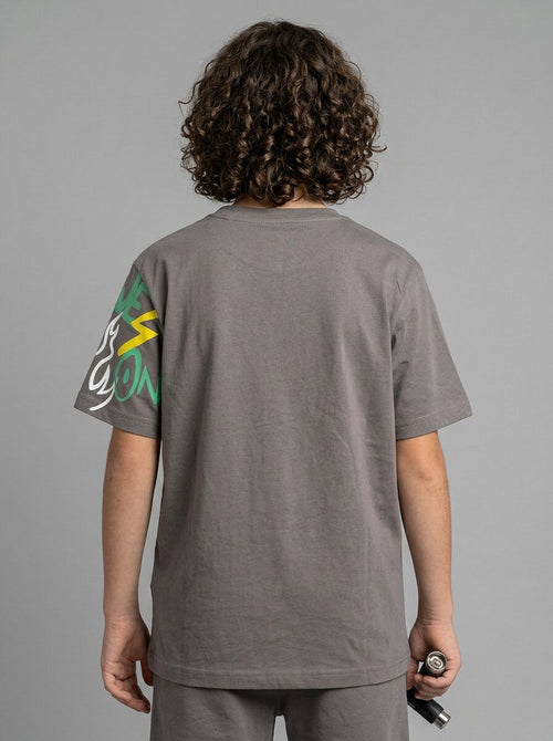 CODEZ Boys Magnet Grey The Great Crew Graphic Printed Drop Shoulder Cotton T-Shirt