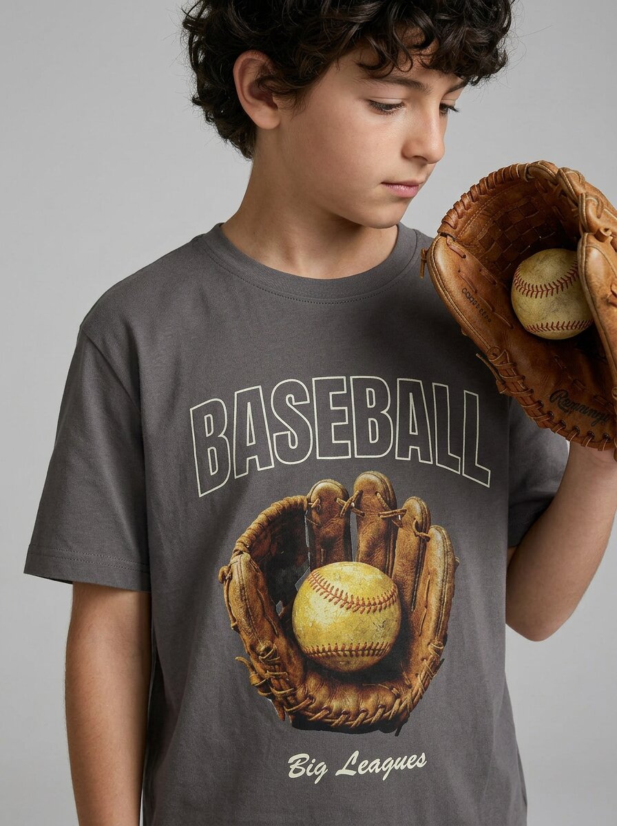 CODEZ Boys Magnet Grey Baseball Graphic Printed Drop Shoulder Cotton T-Shirt