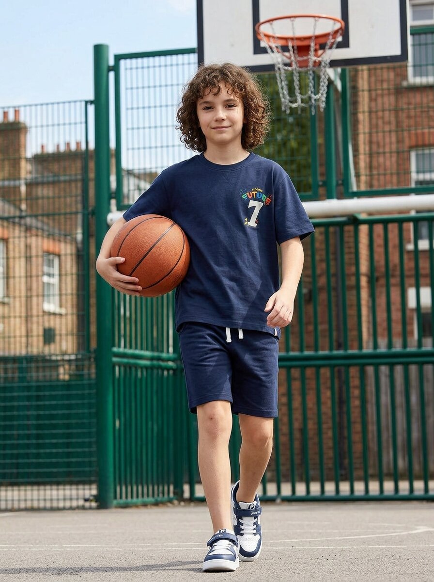 CODEZ Boys Navy Strong Future Graphic Printed Drop Shoulder Cotton T-Shirt