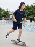 CODEZ Boys Navy The Great Crew Graphic Printed Drop Shoulder Cotton T-Shirt