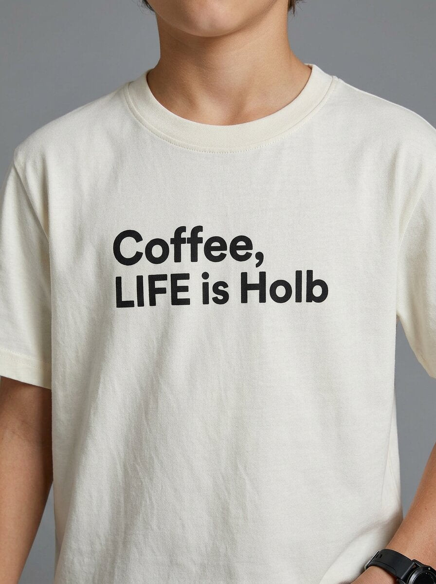 CODEZ Boys Off White Coffee Life Graphic Printed Drop Shoulder Cotton T-Shirt