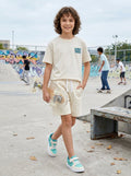 CODEZ Boys Off White New York Taxi Graphic Printed Drop Shoulder Cotton T-Shirt