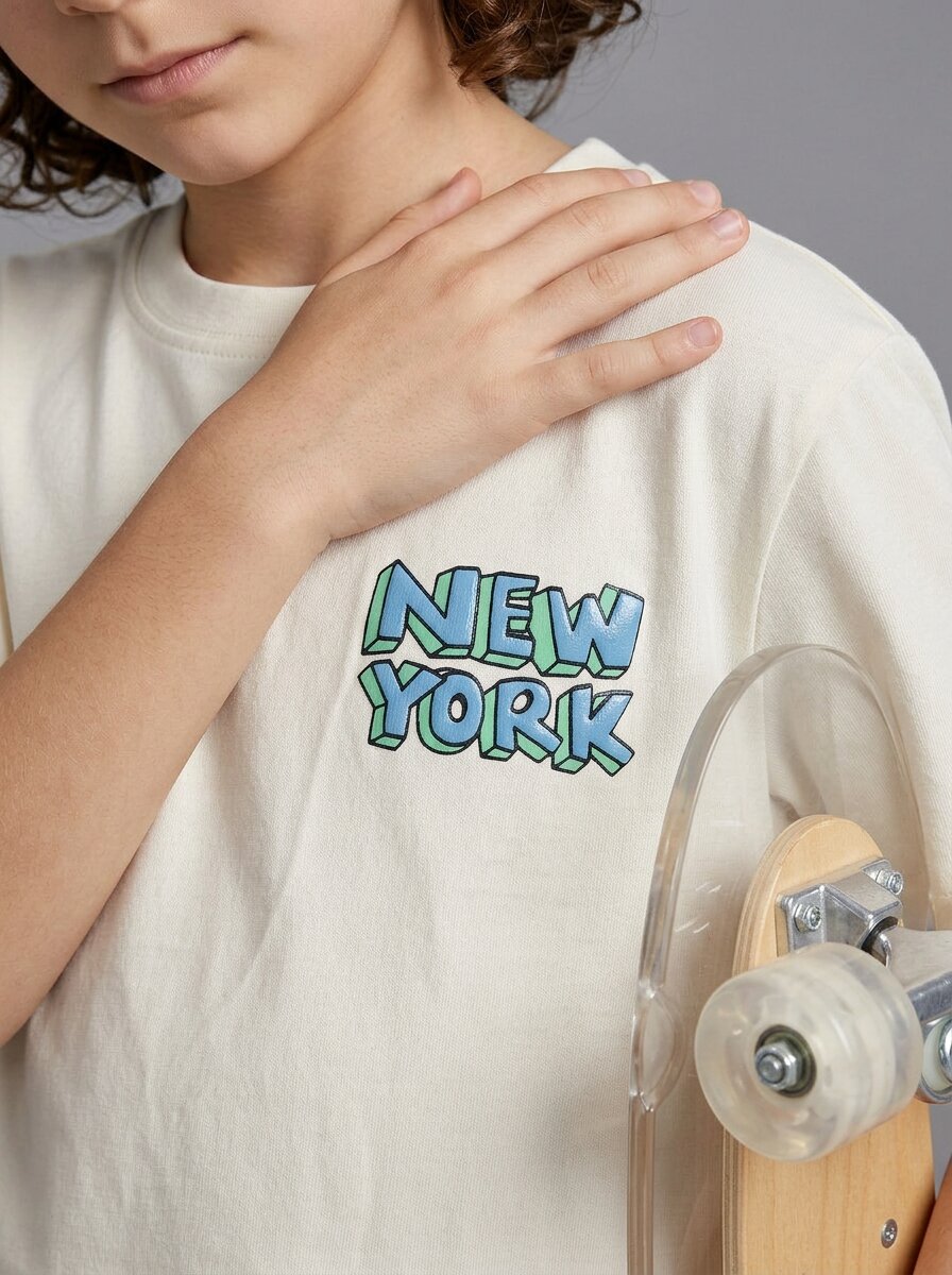 CODEZ Boys Off White New York Taxi Graphic Printed Drop Shoulder Cotton T-Shirt