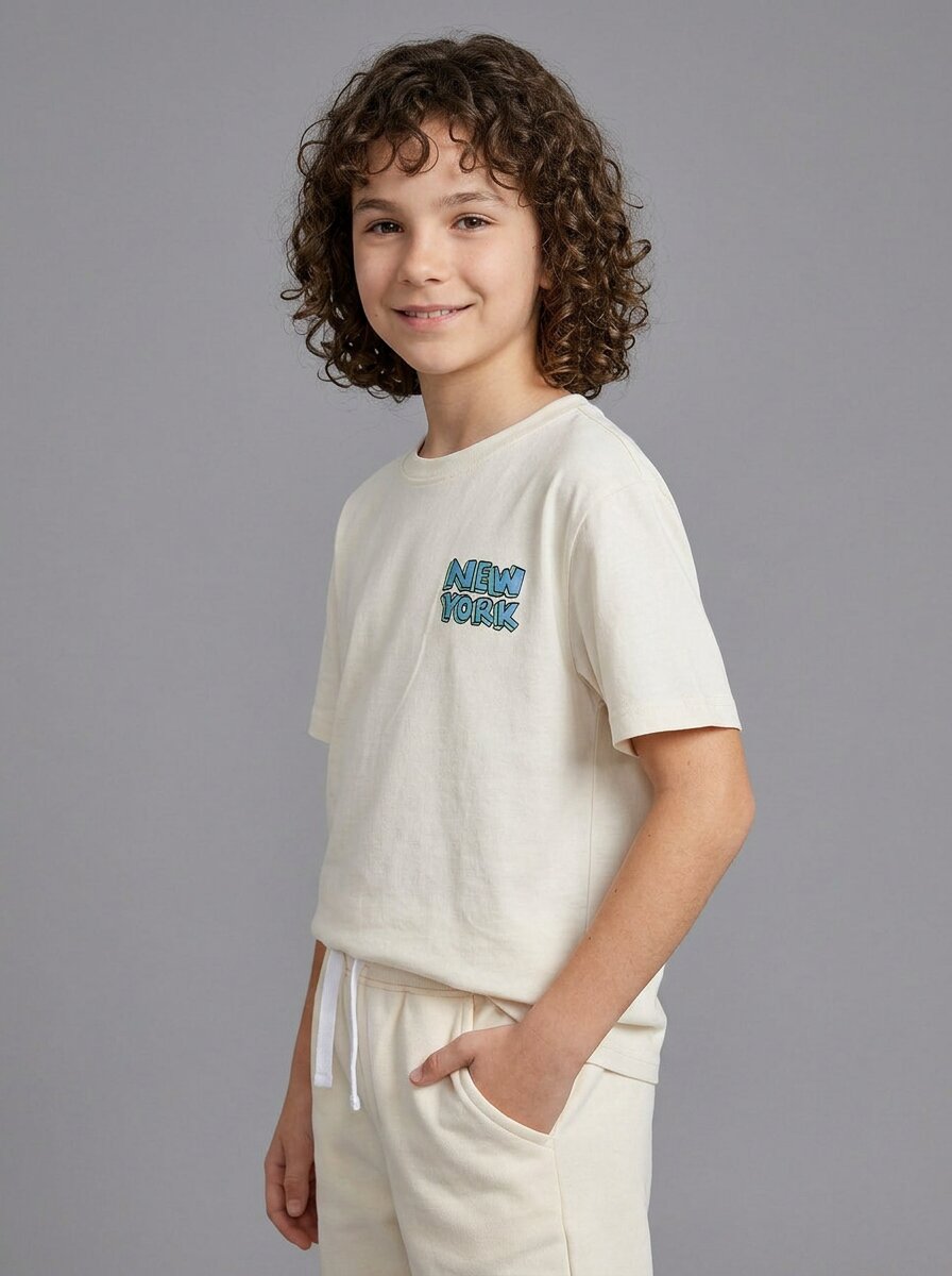 CODEZ Boys Off White New York Taxi Graphic Printed Drop Shoulder Cotton T-Shirt