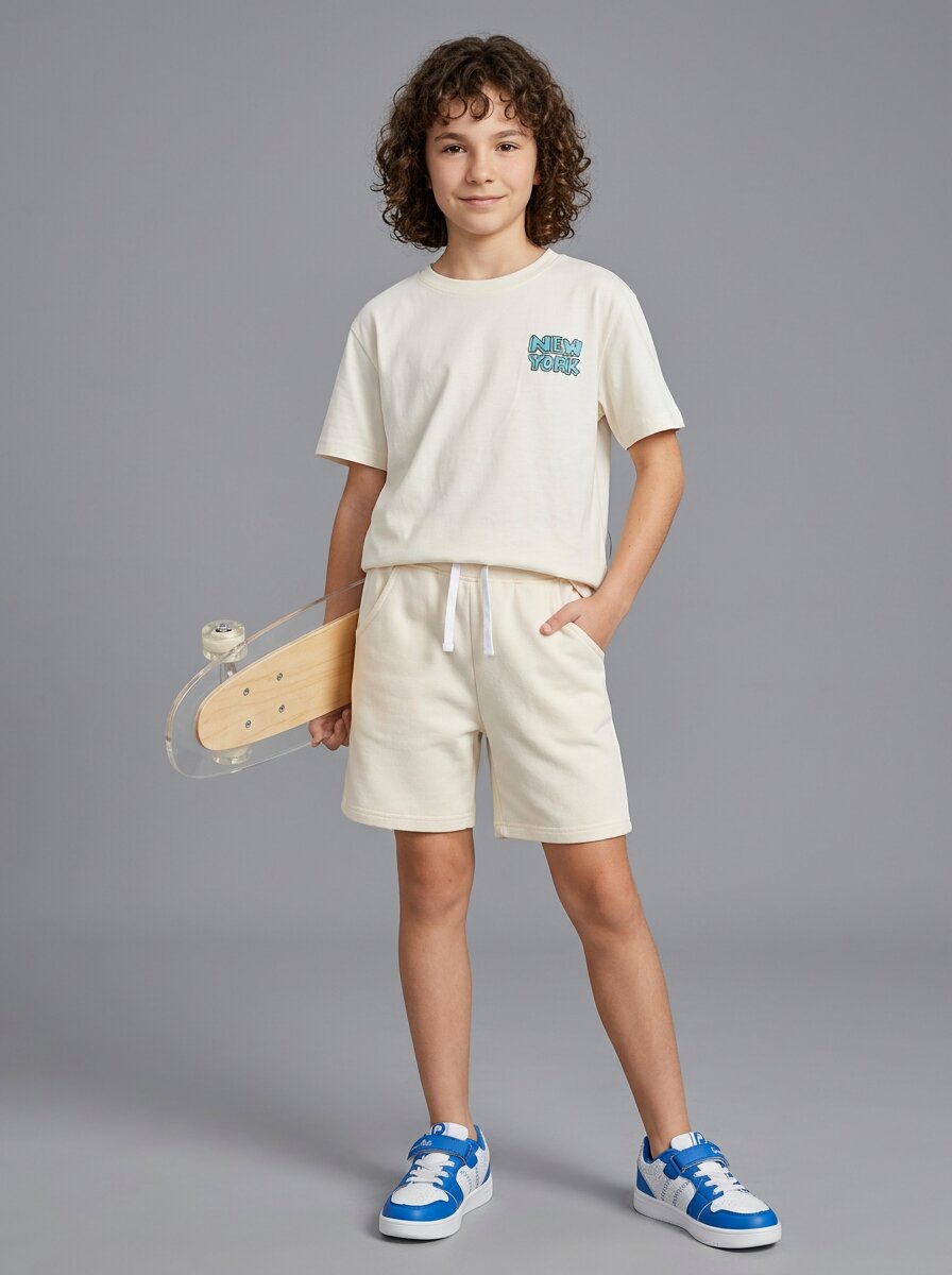 CODEZ Boys Off White New York Taxi Graphic Printed Drop Shoulder Cotton T-Shirt