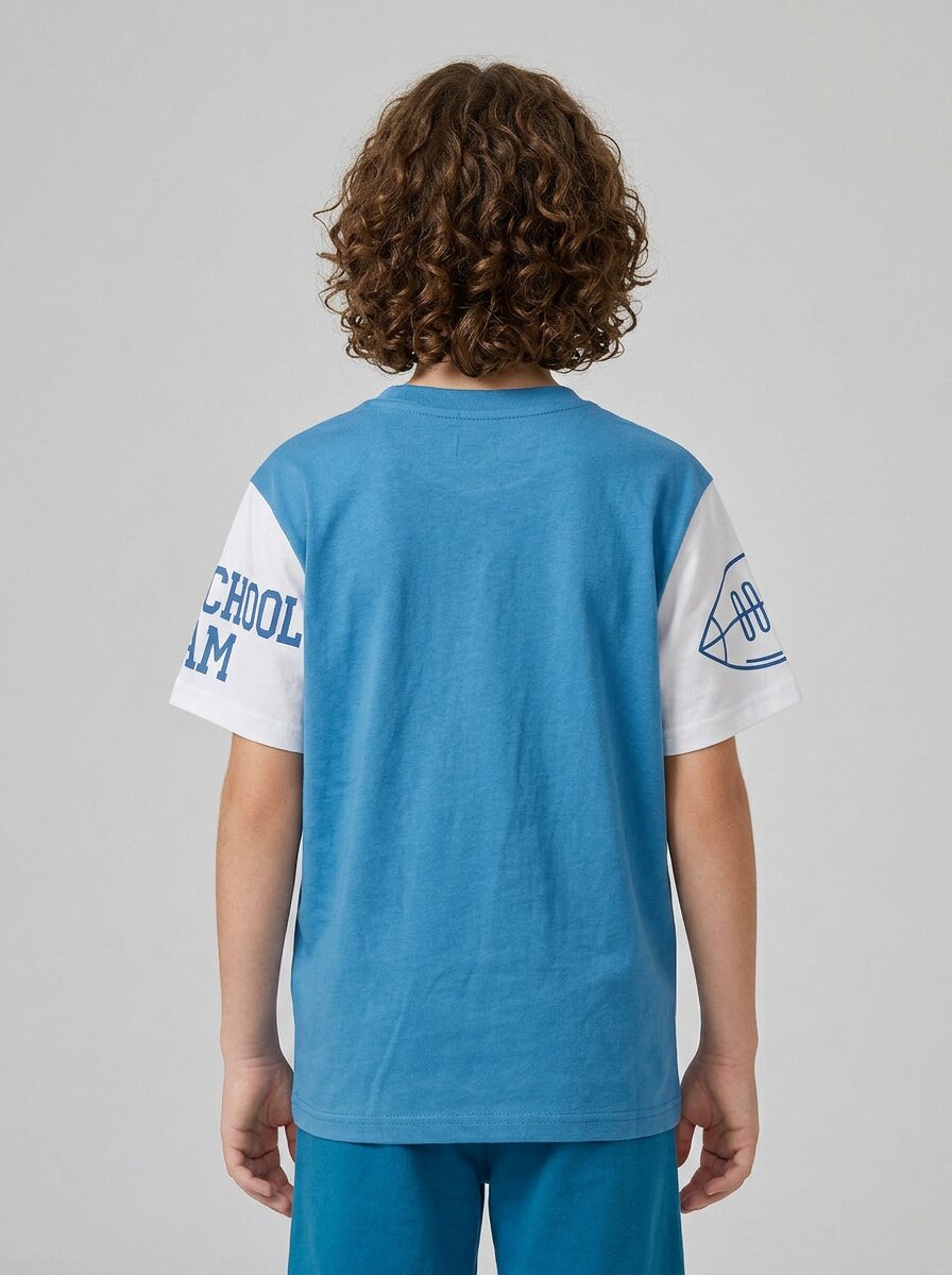 CODEZ Boys Royal Blue American Football Graphic Printed Drop Shoulder Cotton T-Shirt