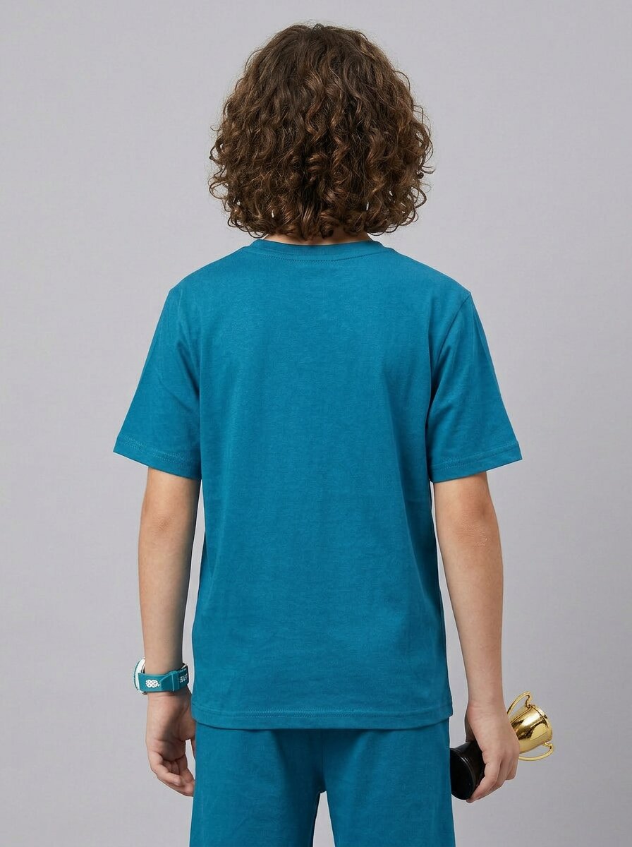 boys oversized t-shirt - CODEZ Boys' Royal Blue Le Marais Graphic Printed Drop Shoulder Cotton T-Shirt, back view