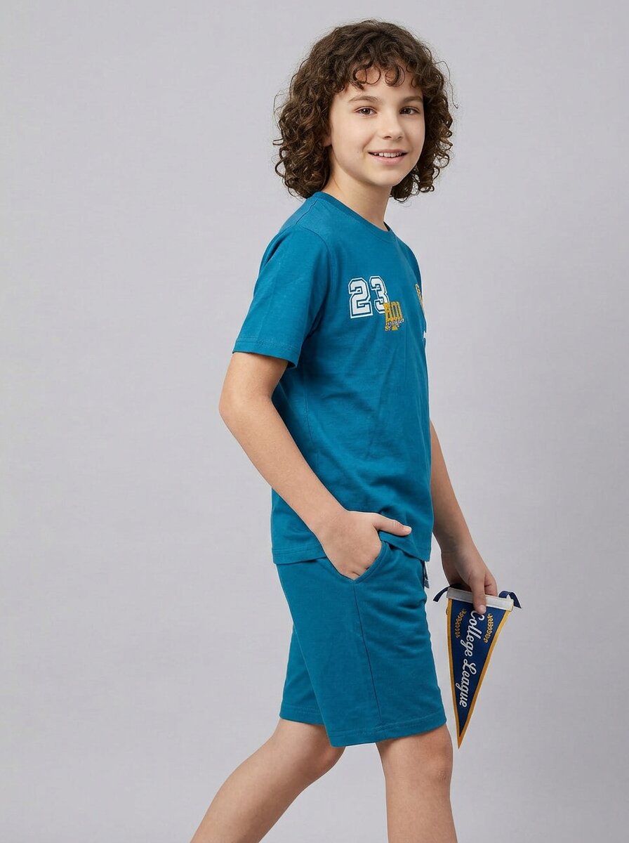 boys oversized t-shirt - CODEZ Boys' Royal Blue Le Marais Graphic Printed Drop Shoulder Cotton T-Shirt, detail view