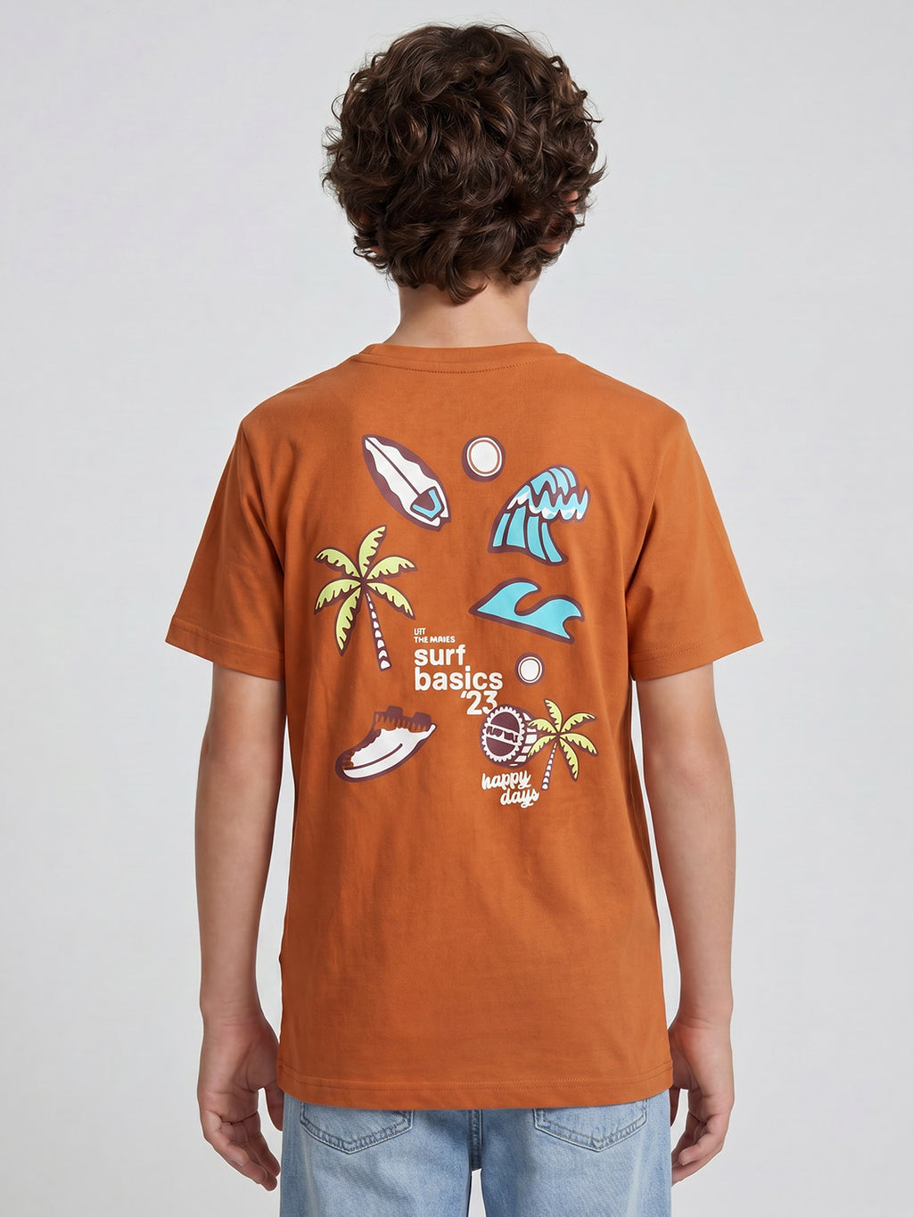CODEZ Boys Rust Surf Basics Graphic Printed Drop Shoulder Cotton T-Shirt