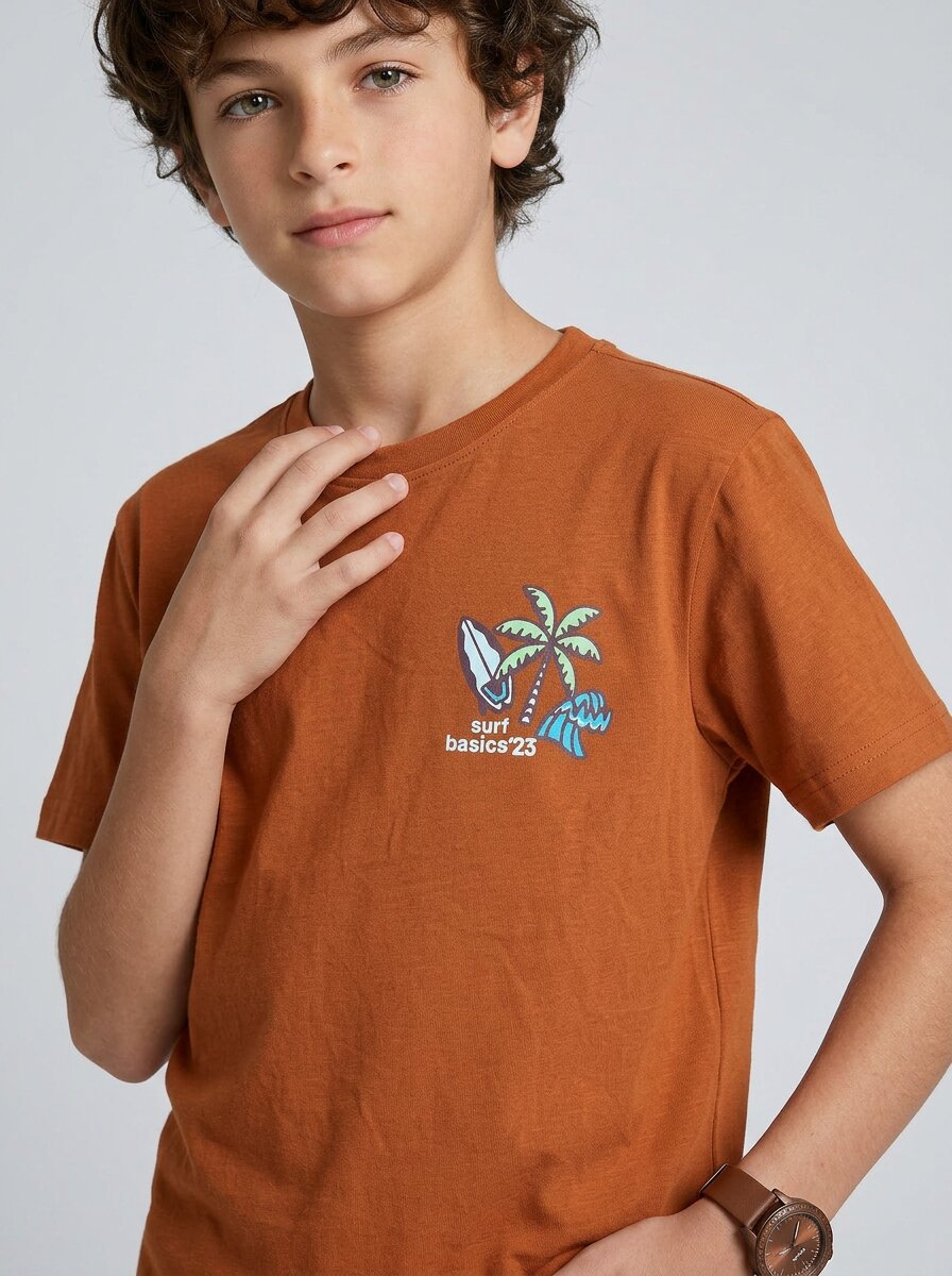 boys oversized t-shirt - CODEZ Boys' Rust Surf Basics Graphic Printed Drop Shoulder Cotton T-Shirt, side view