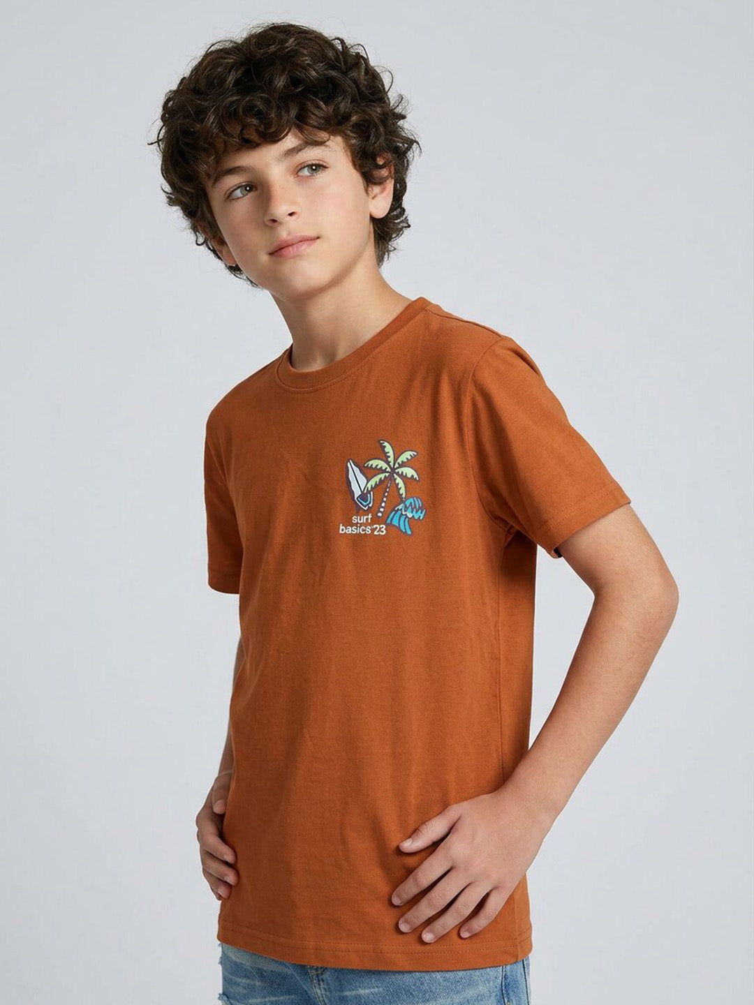 CODEZ Boys Rust Surf Basics Graphic Printed Drop Shoulder Cotton T-Shirt