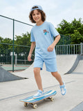 CODEZ Boys Sky Blue Waves Hunter Graphic Printed Drop Shoulder Cotton T-Shirt
