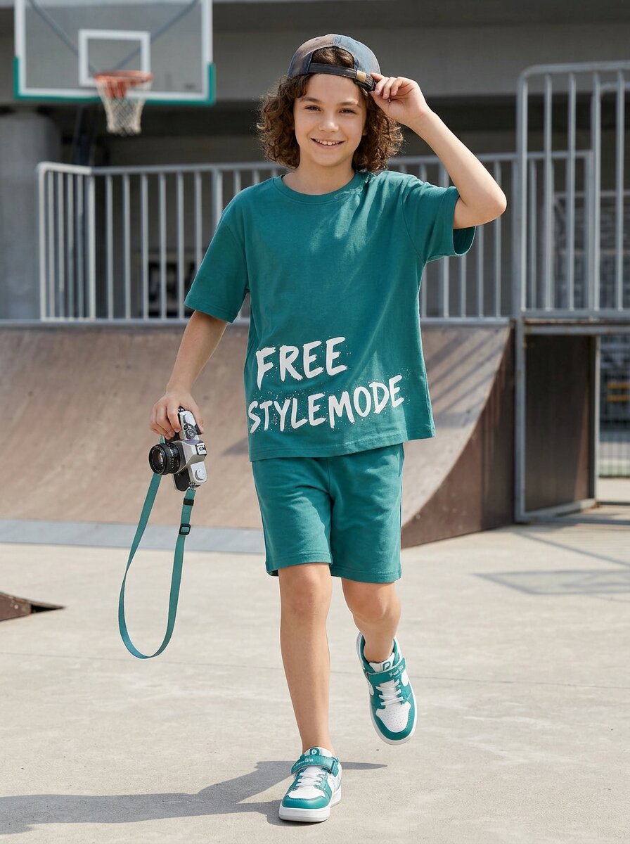 CODEZ Boys Teal Free Style Mode Graphic Printed Drop Shoulder Cotton T-Shirt