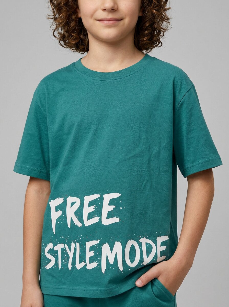CODEZ Boys Teal Free Style Mode Graphic Printed Drop Shoulder Cotton T-Shirt
