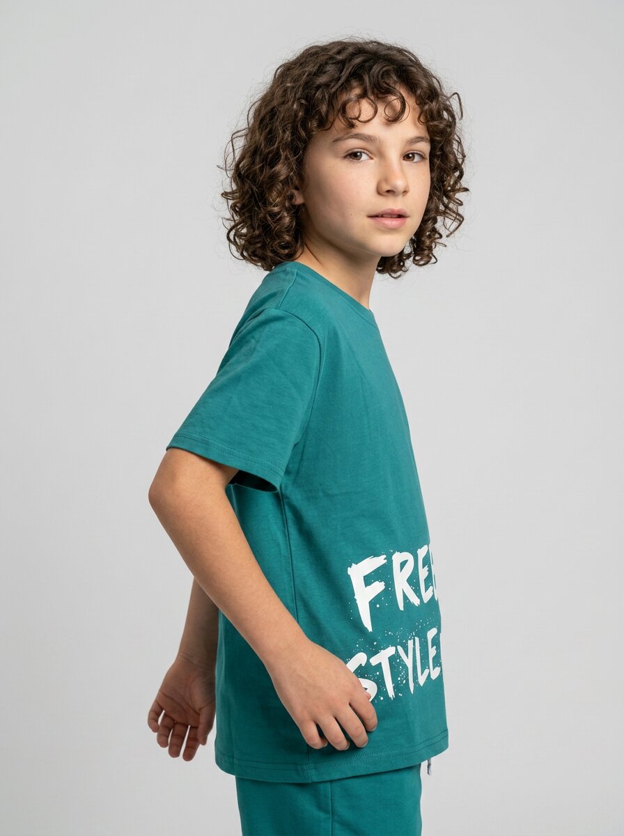 CODEZ Boys Teal Free Style Mode Graphic Printed Drop Shoulder Cotton T-Shirt