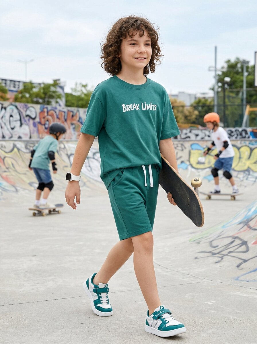 CODEZ Boys Teal Break Limits Graphic Printed Drop Shoulder Cotton T-Shirt