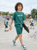 CODEZ Boys Teal Break Limits Graphic Printed Drop Shoulder Cotton T-Shirt