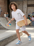 CODEZ Boys White Strong Future Graphic Printed Drop Shoulder Cotton T-Shirt
