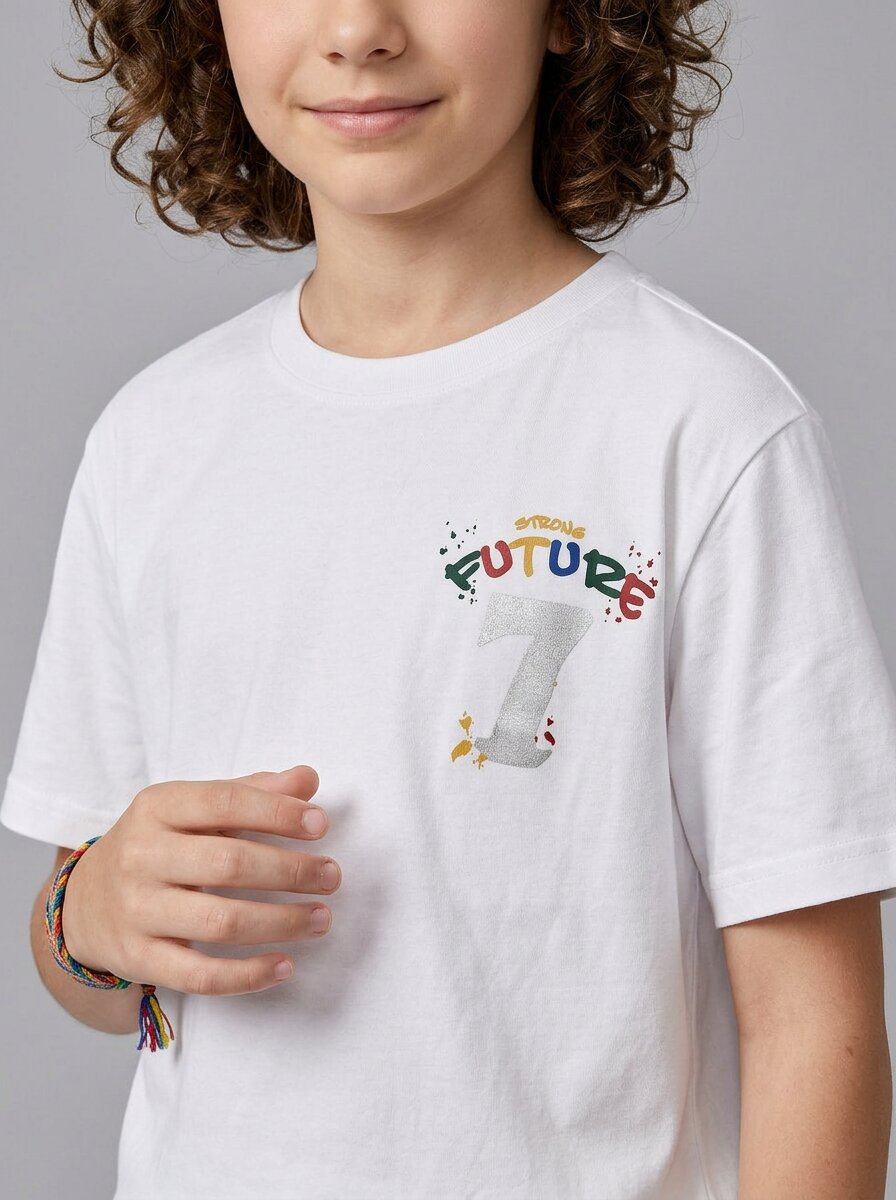 CODEZ Boys White Strong Future Graphic Printed Drop Shoulder Cotton T-Shirt