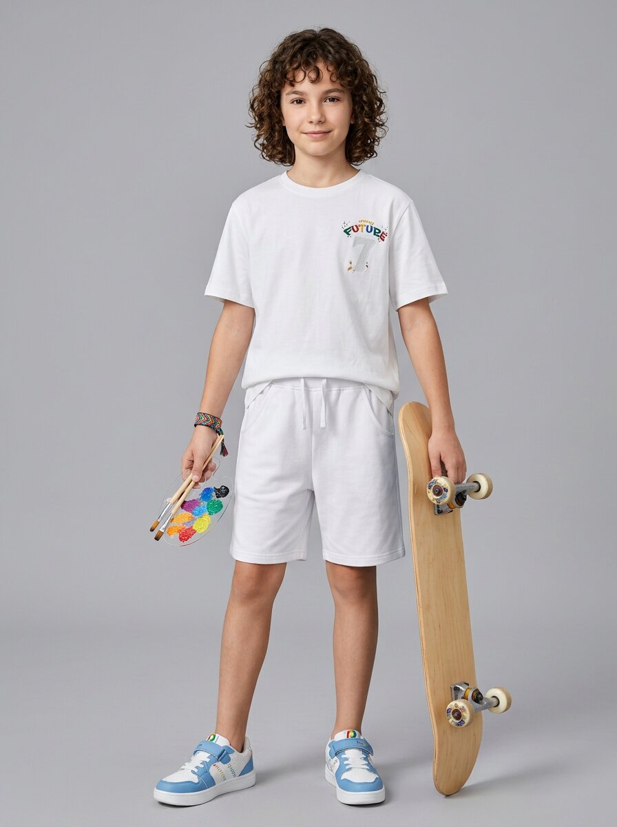 CODEZ Boys White Strong Future Graphic Printed Drop Shoulder Cotton T-Shirt