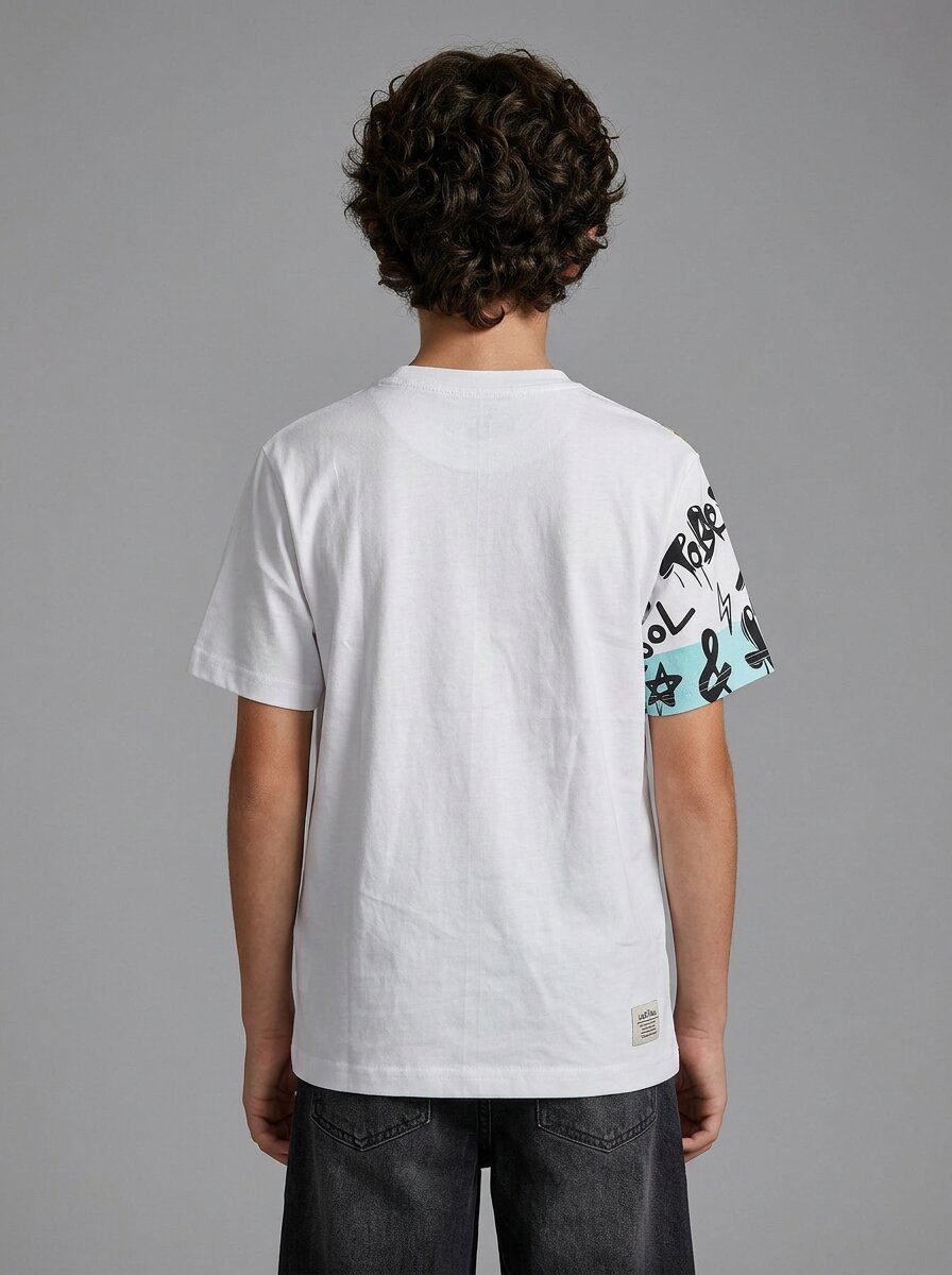 CODEZ Boys White Speed Racing Graphic Printed Drop Shoulder Cotton T-Shirt