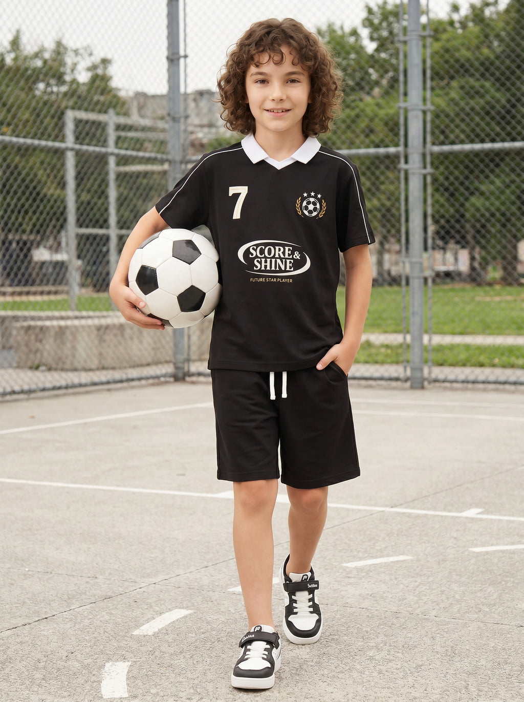 CODEZ Boys Black Polo Neck Printed Relaxed Fit T-Shirt