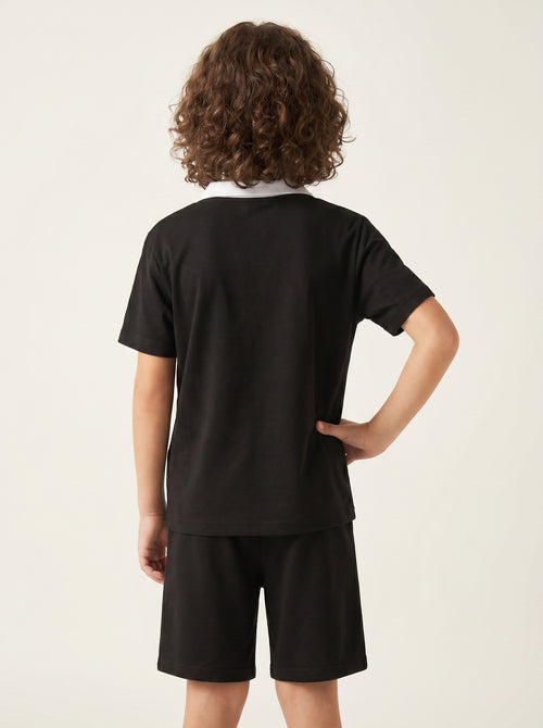 CODEZ Boys Black Polo Neck Printed Relaxed Fit T-Shirt