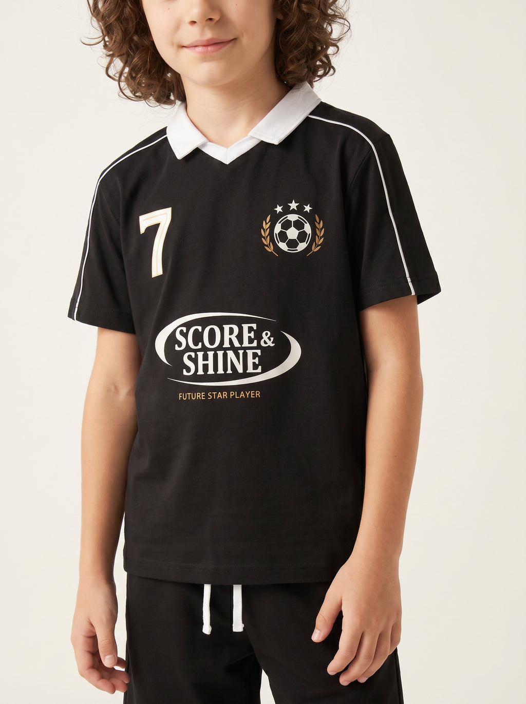 CODEZ Boys Black Polo Neck Printed Relaxed Fit T-Shirt