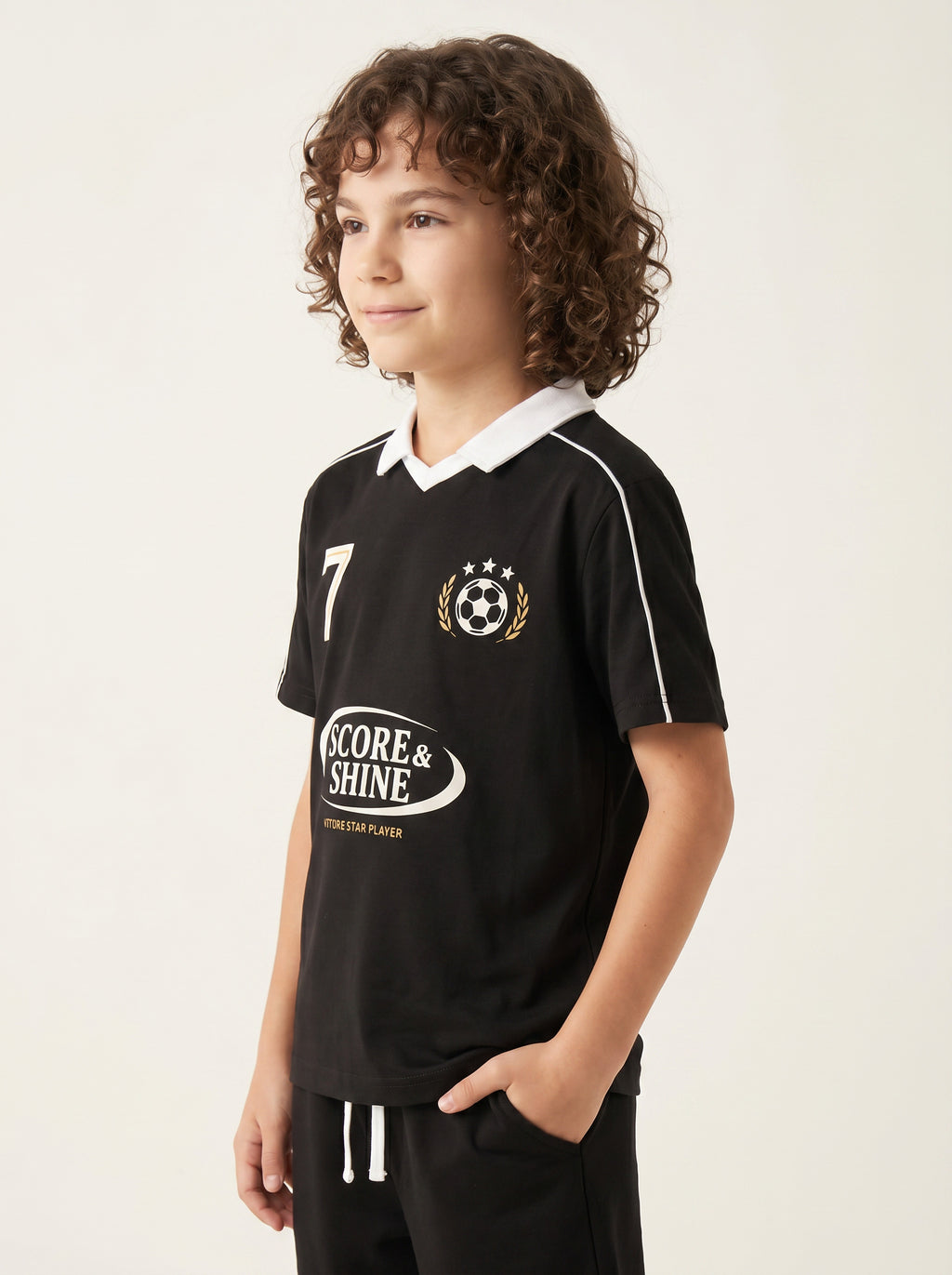 CODEZ Boys Black Polo Neck Printed Relaxed Fit T-Shirt