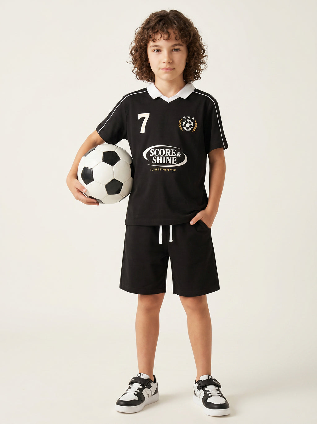 CODEZ Boys Black Polo Neck Printed Relaxed Fit T-Shirt