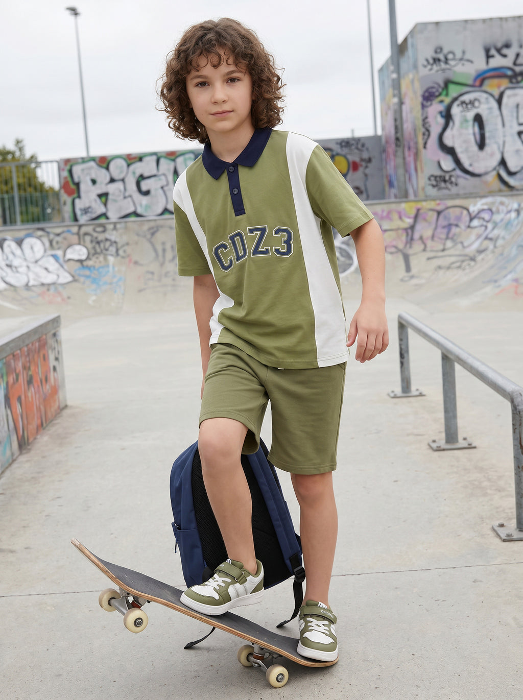 CODEZ Boys Green Polo Neck Printed Relaxed Fit T-Shirt