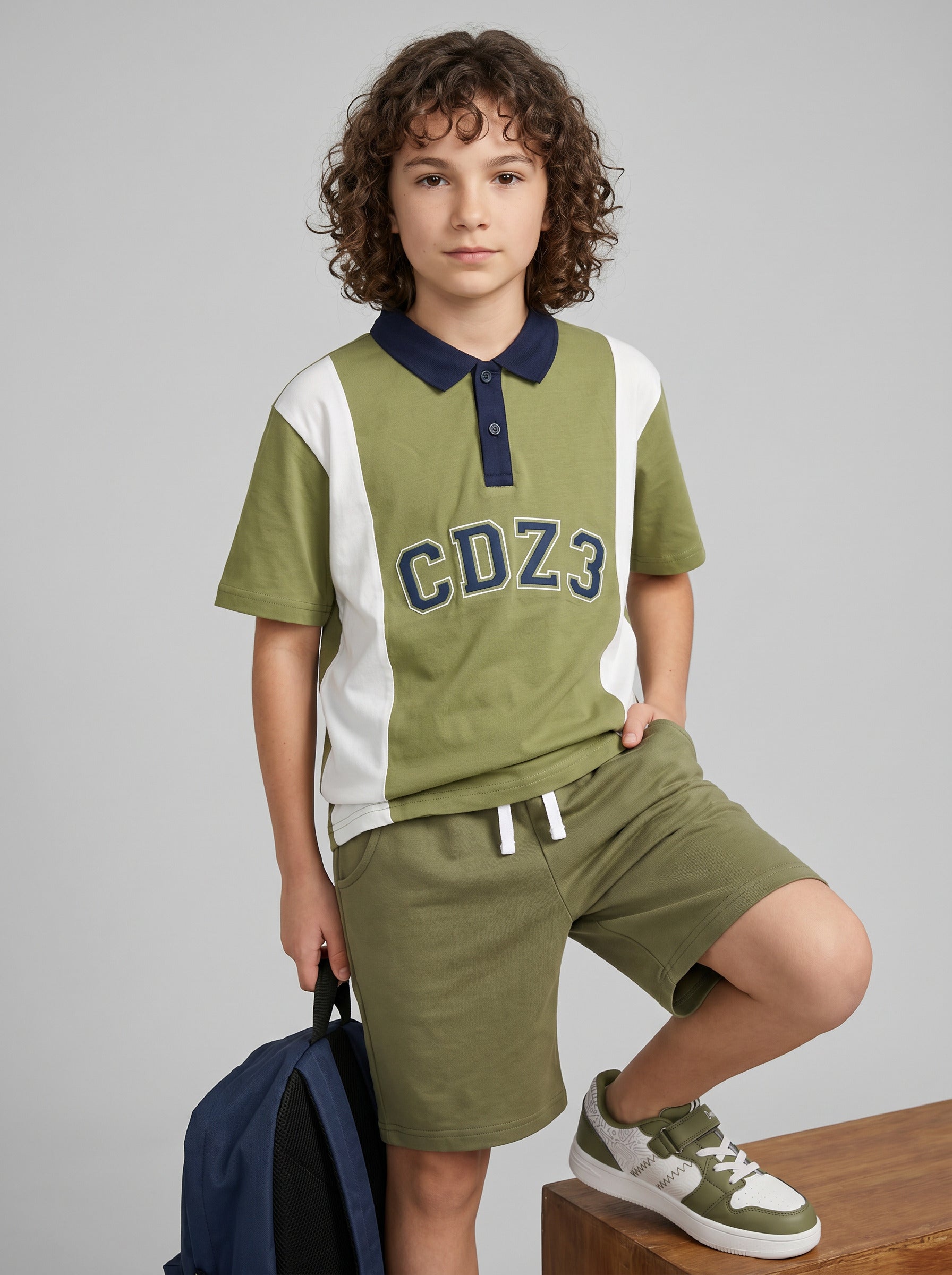 CODEZ Boys Green Polo Neck Printed Relaxed Fit T-Shirt
