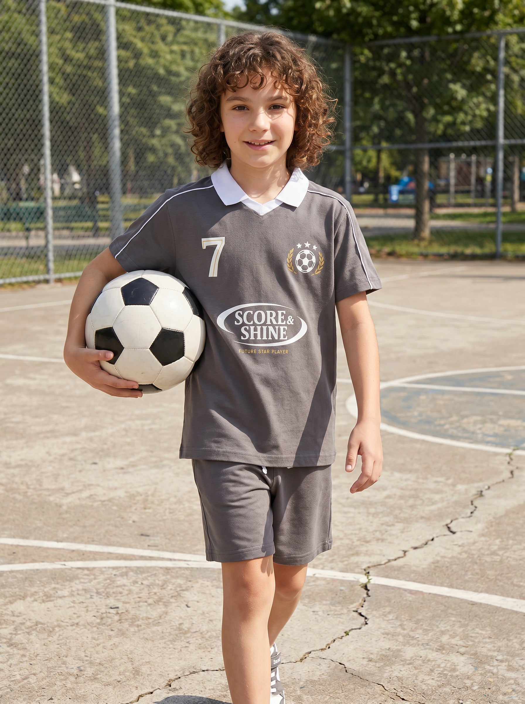 CODEZ Boys Grey Polo Neck Printed Relaxed Fit T-Shirt