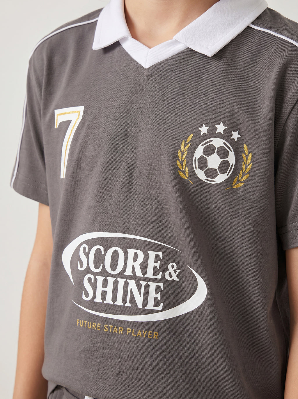 CODEZ Boys Grey Polo Neck Printed Relaxed Fit T-Shirt