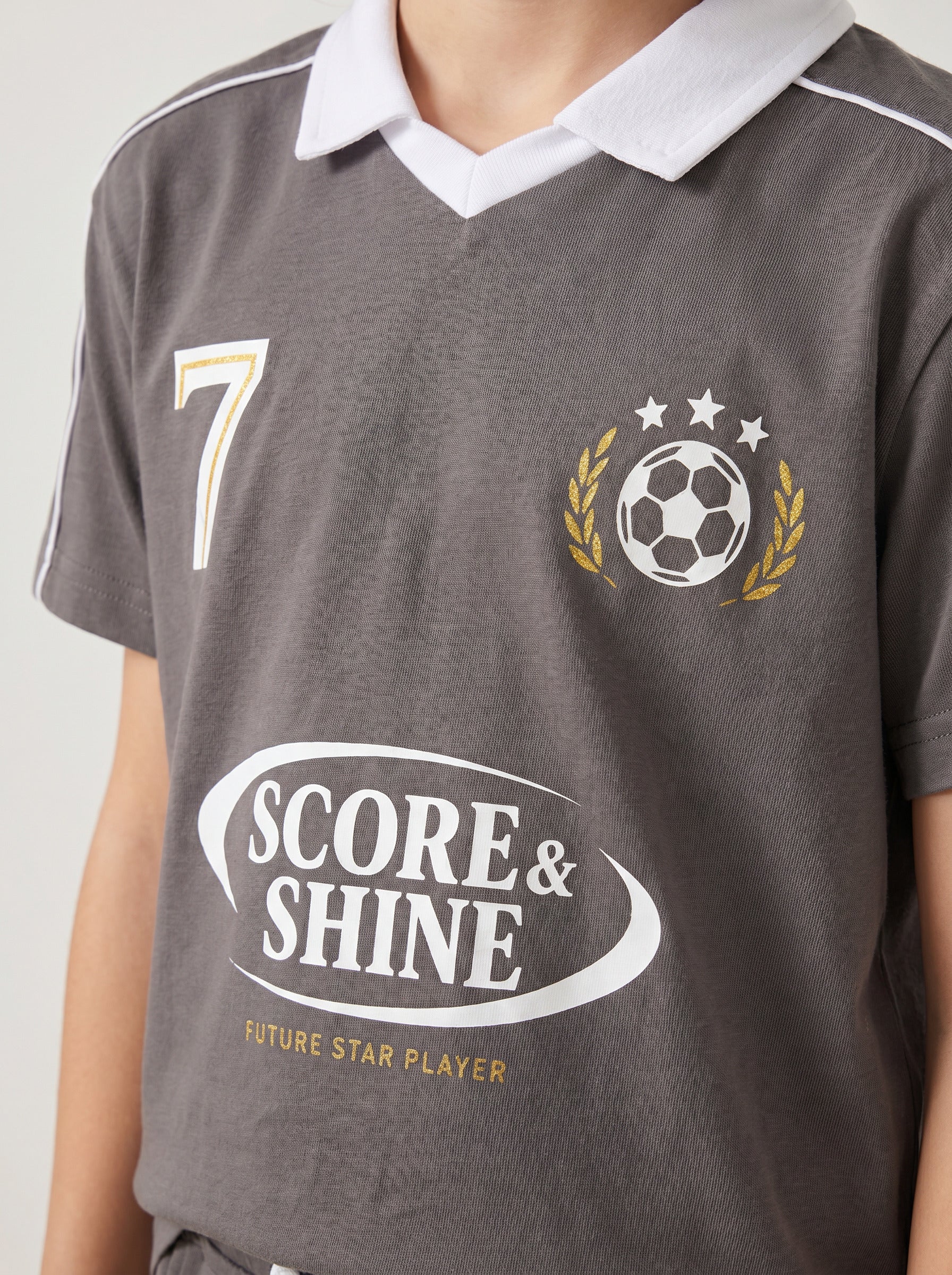 CODEZ Boys Grey Polo Neck Printed Relaxed Fit T-Shirt