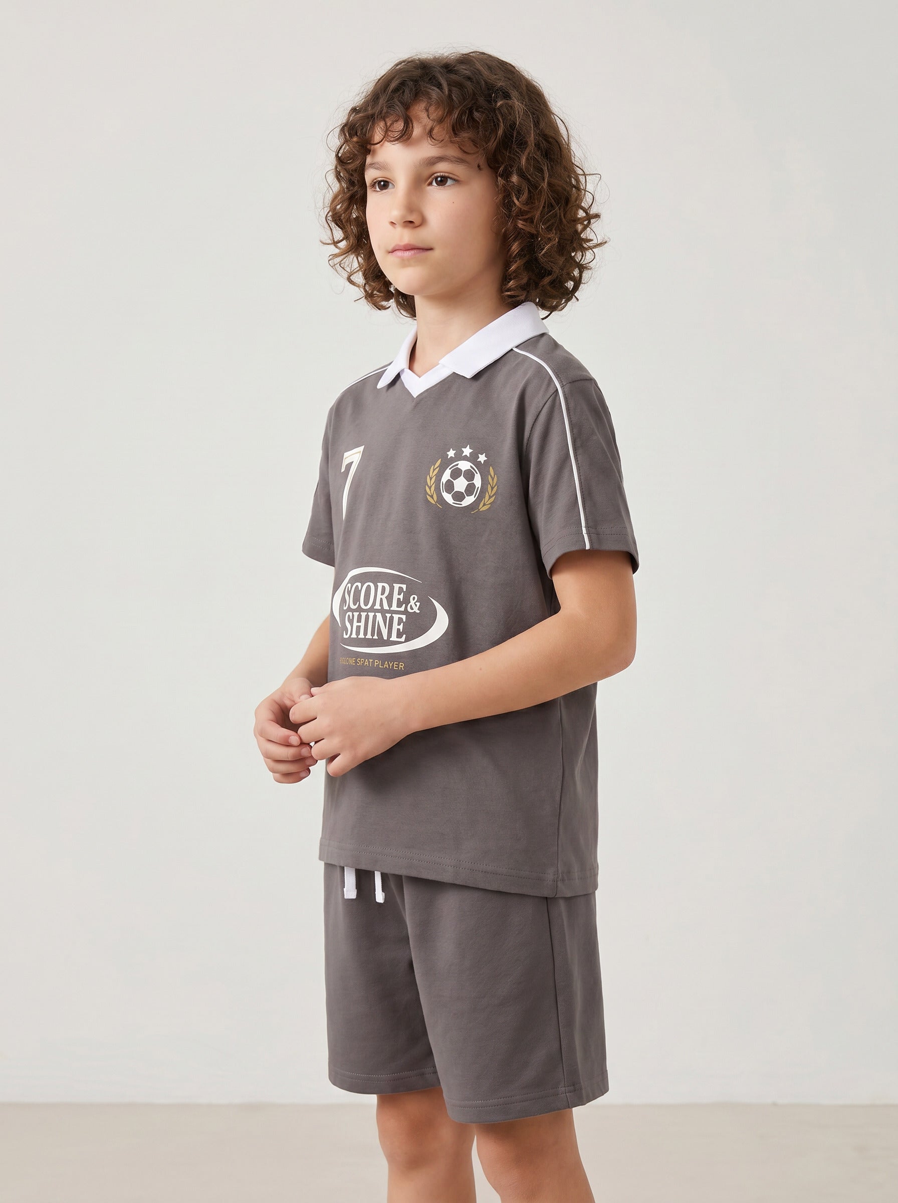CODEZ Boys Grey Polo Neck Printed Relaxed Fit T-Shirt