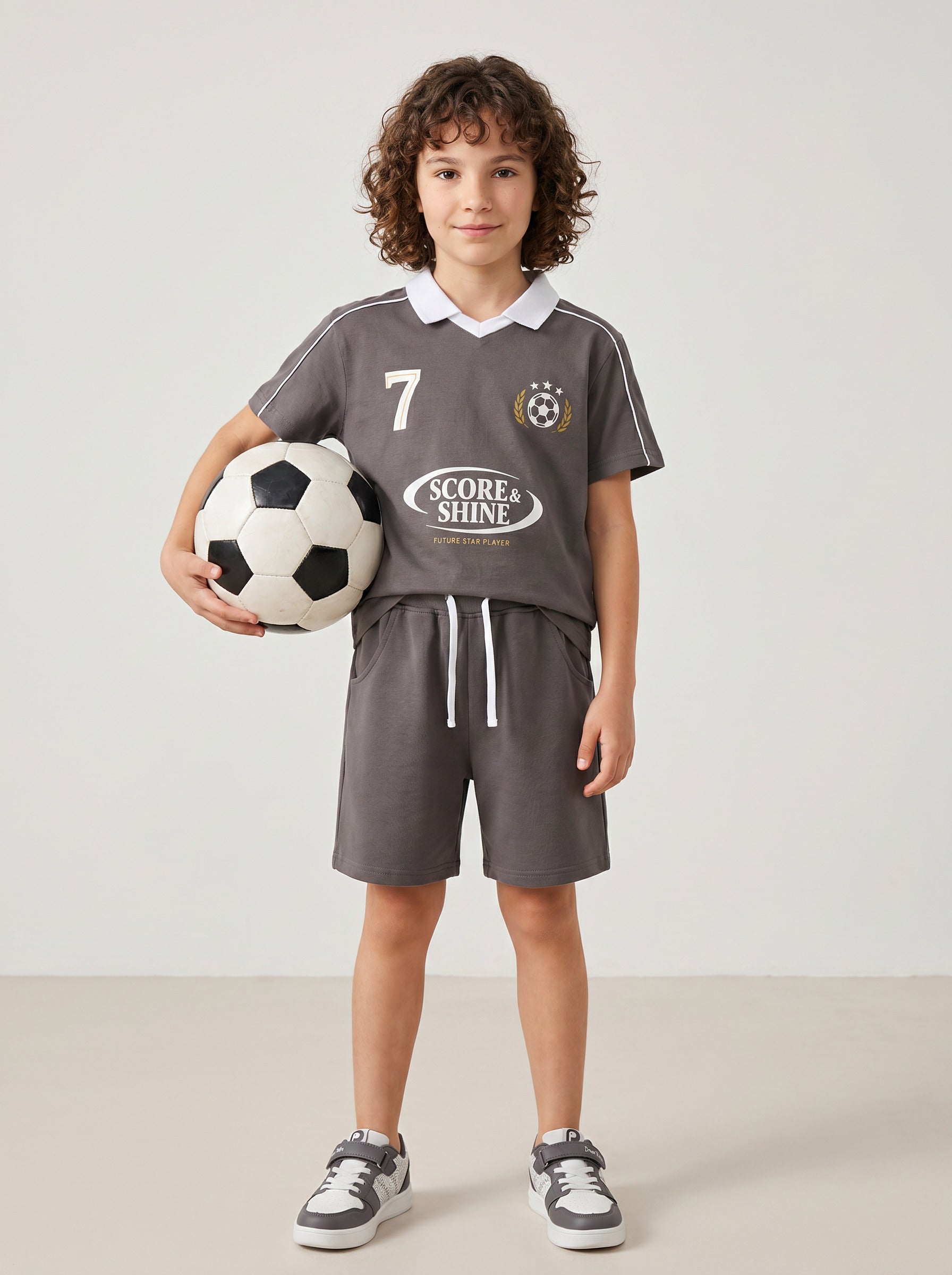 CODEZ Boys Grey Polo Neck Printed Relaxed Fit T-Shirt