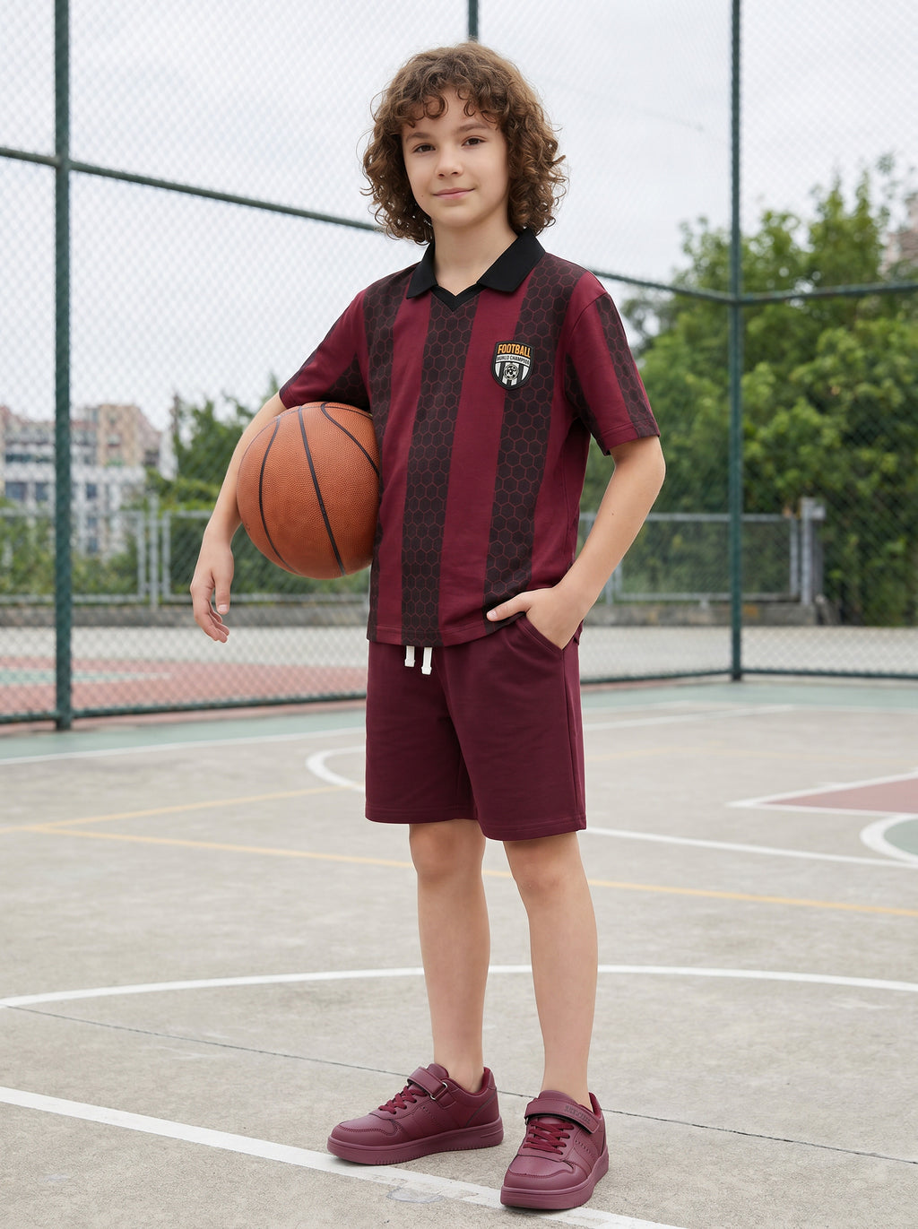 CODEZ Boys Maroon Polo Neck Printed Relaxed Fit T-Shirt