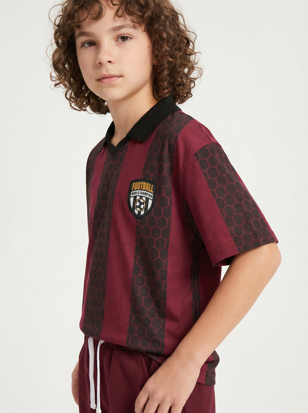 CODEZ Boys Maroon Polo Neck Printed Relaxed Fit T-Shirt