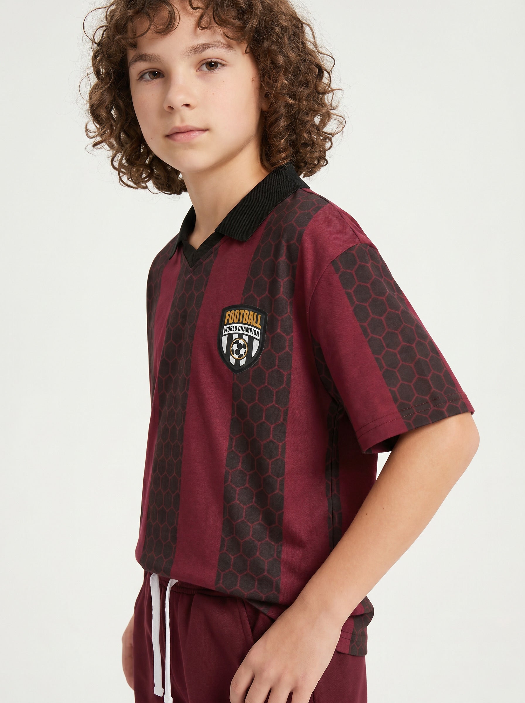 CODEZ Boys Maroon Polo Neck Printed Relaxed Fit T-Shirt