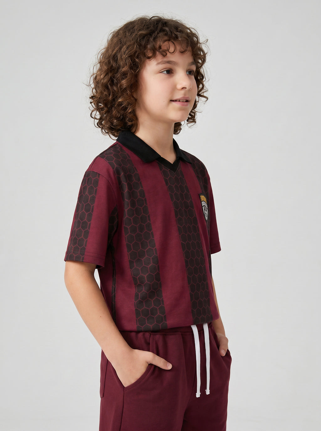CODEZ Boys Maroon Polo Neck Printed Relaxed Fit T-Shirt