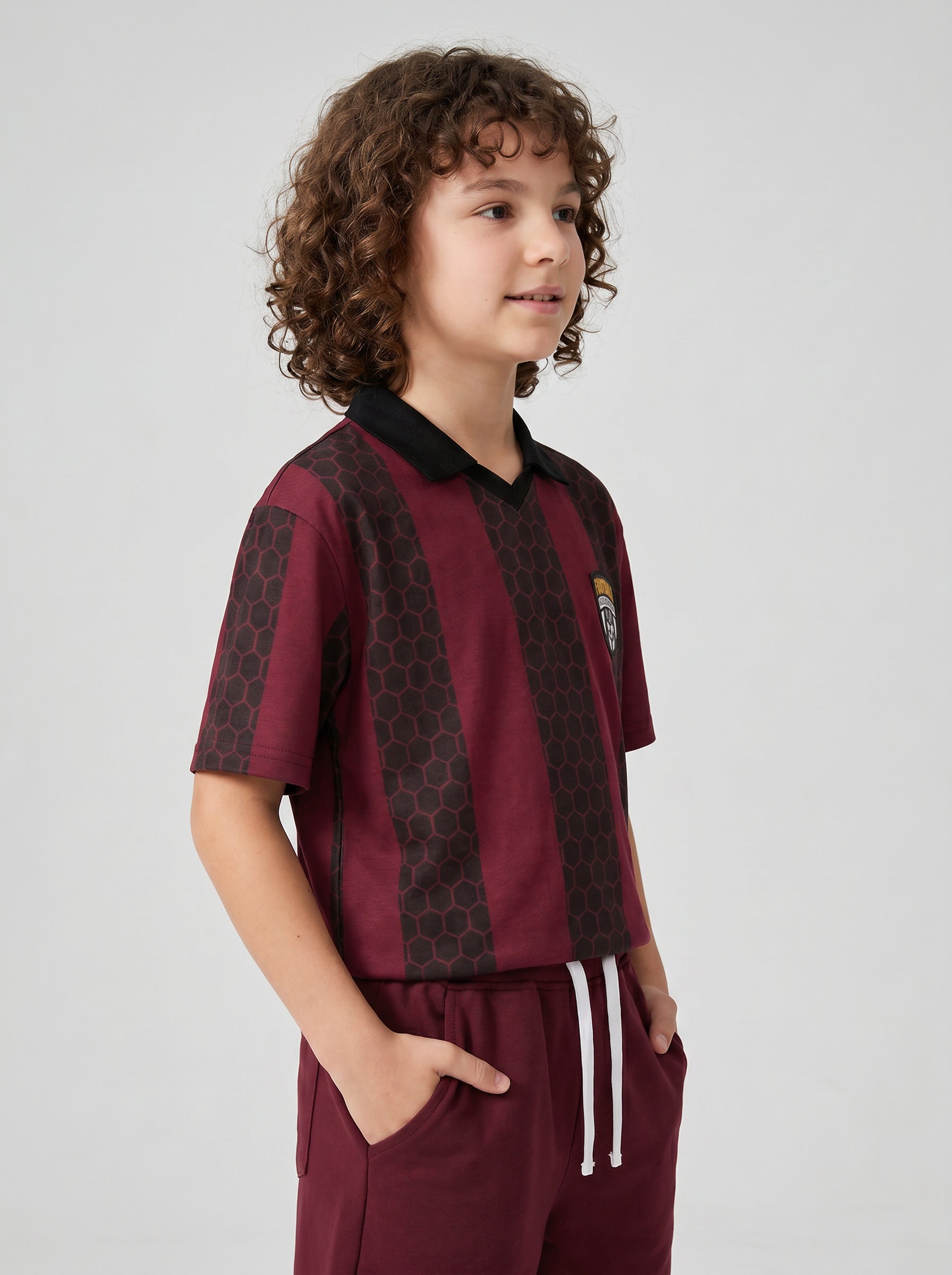 CODEZ Boys Maroon Polo Neck Printed Relaxed Fit T-Shirt
