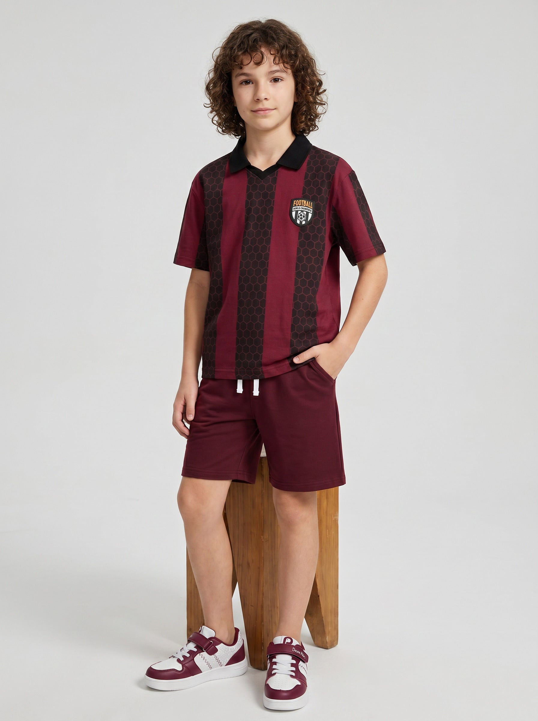 CODEZ Boys Maroon Polo Neck Printed Relaxed Fit T-Shirt
