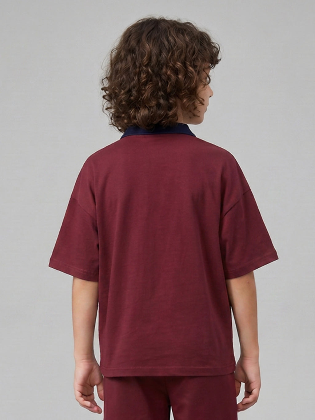 CODEZ Boys Maroon Polo Neck Printed Relaxed Fit T-Shirt