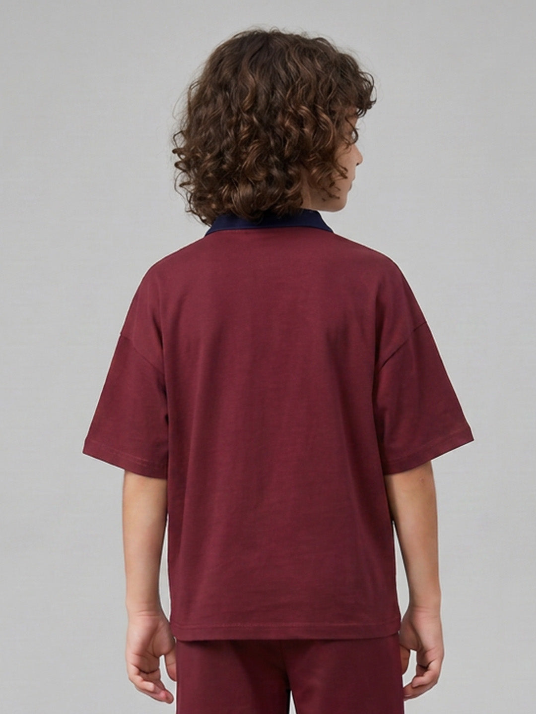 CODEZ Boys Maroon Polo Neck Printed Relaxed Fit T-Shirt