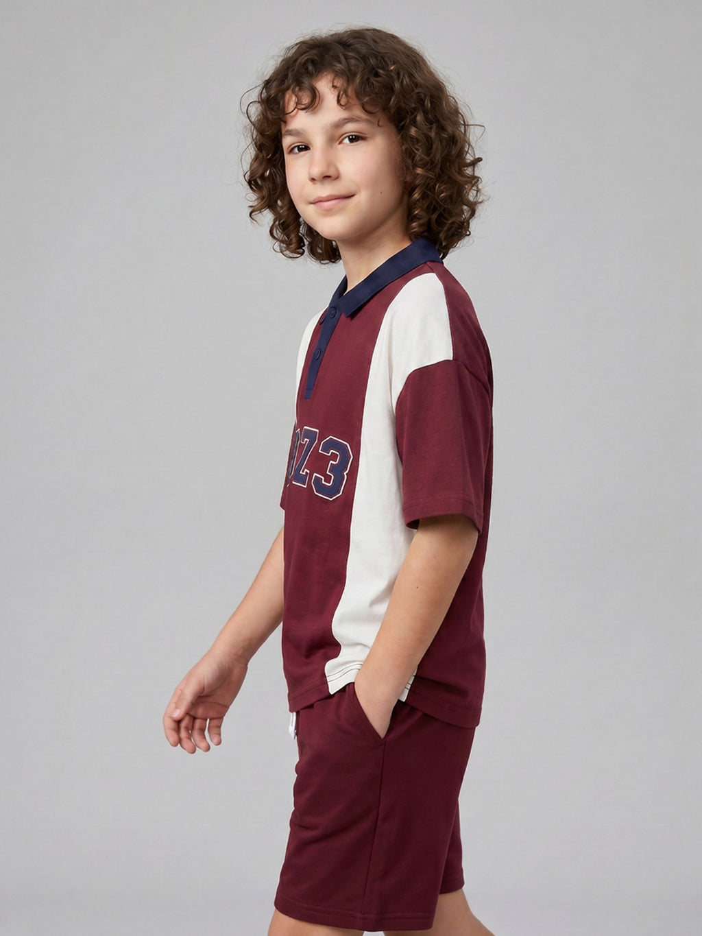 CODEZ Boys Maroon Polo Neck Printed Relaxed Fit T-Shirt